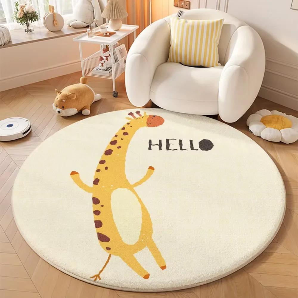 Round Cute Animal Pattern Area Rug with Lion Koala and Elephant Designs Soft Non-Slip Carpet for Kids Bedroom Living Room Decor