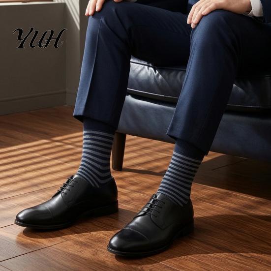 Striped Crew Socks Men Socks, Cotton Dress Moisture Wicking Solid Color Breathable for Business Office Daily Casual Wear Everyday Resistant