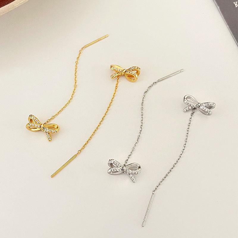 Sweet Girly Bow Ear Cable Mid-length Earrings Niche Design Trendy