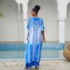 2023 Blue Kaftan Beach Cover Up Summer Women Beachwear Long Tunic Oversize Bikini Cover-ups Robe De Plage Sarong Q774