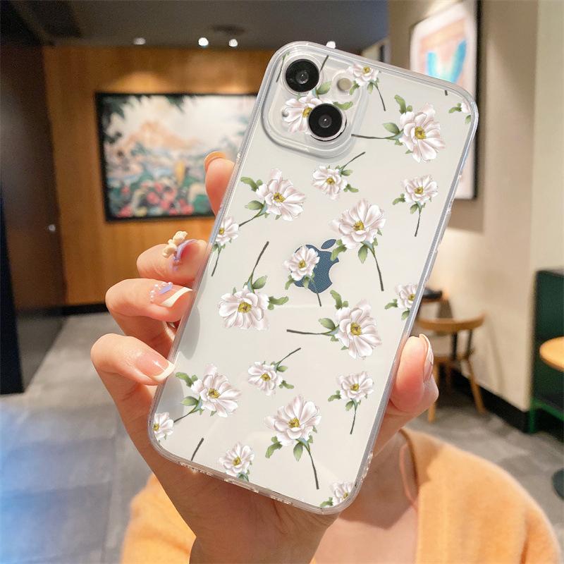 Для iPhone 15 16 14 13 12 11 Pro Max XS X XR SE 7 8 Plus мягкий Силиконовый Прозрачный Чехол Цветок Роскошный Чехол для Телефона