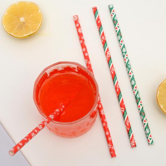 100 шт. Бумажные соломинки Разнообразные Пищевые Биоразлагаемые Рождественский стиль Одноразовая сервировка стола