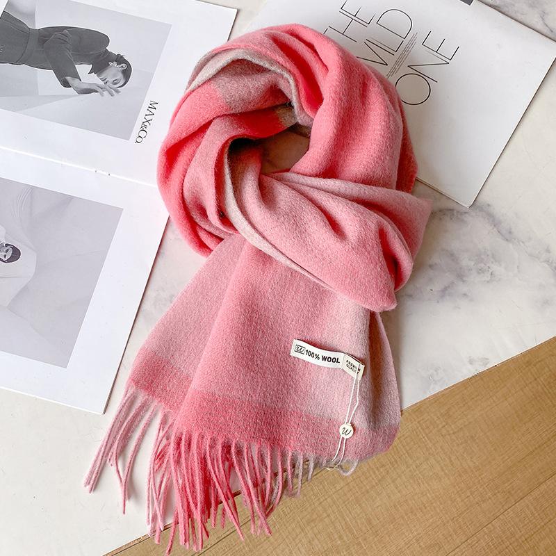 High Quality 100 Gradual Change Wool Scarf Men and Women Couples Winter Versatile Fashion Plaid Warm Scarf
