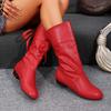Fashion Women Mid Heels High Boots Chunky Leather Shoes Woman Winter 2025 Trend Goth Casual Shoes Fashion Mid Calf Lace Up Botas Mujer