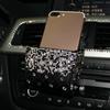 Bling Crystal Rhinestone Car Air Vent Pocket Bag Storage Box Organizer Universal Leather Car Mobile Phone Glasses Holder
