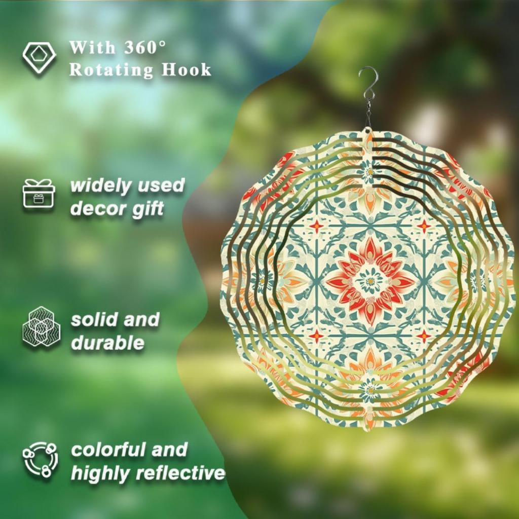 Винтажный цветочный колокольчик для ветра 10 дюймов для декора сада на открытом воздухе, вращающийся крючок, украшение для балкона, крыльца, прочный металлический колокольчик для ветра, без электричества