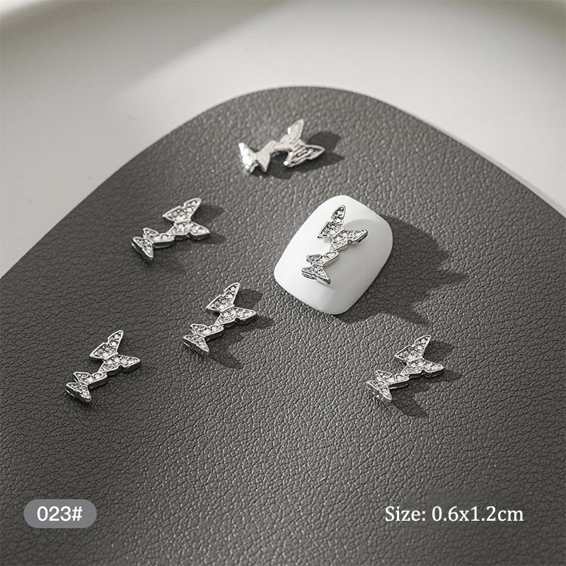 10Pcs Diy Nail Art Decoration 3D Silver Butterfly Shiny Rhinestones Nail Drills For Manicure Design Accessory