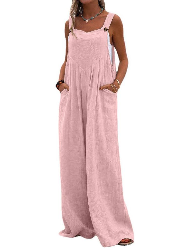 Women's Solid Color Casual Button Jumpsuit - European & American Style