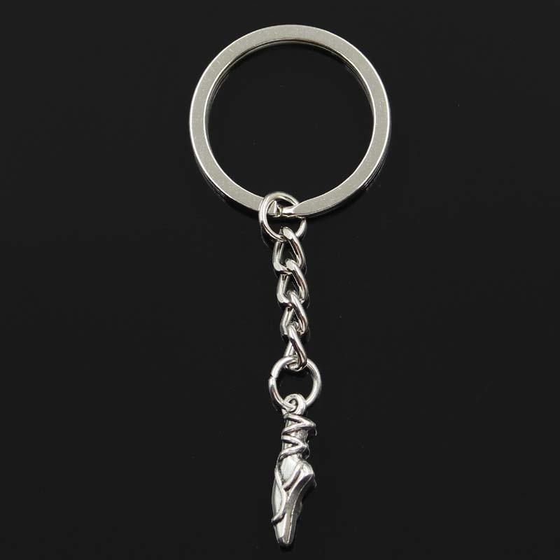 Fashion 30mm Key Ring Metal Key Chain Keychain Jewelry Antique Bronze Silver Color Plated Ballet Shoes 23x6x4mm Pendant