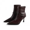 Кожаные женские ботильоны на высоком каблуке с острым носком, модная сексуальная обувь, новый бренд 2025 года, дизайнерские туфли-лодочки, зимние туфли Botas De Mujer