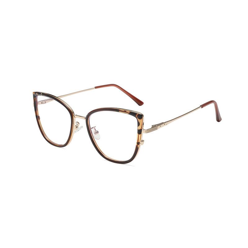 Bean-flower glasses frame with high-quality texture, fashionable cat-eye glasses for women's street style, anti-blue light, plain lenses, suitable