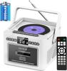 Boombox CD Player Portable with Cassette Player, Portable Radio with Bluetooth, Boom Box with Stereo Sound, Powered by 5000mAh Rechargeable Battery