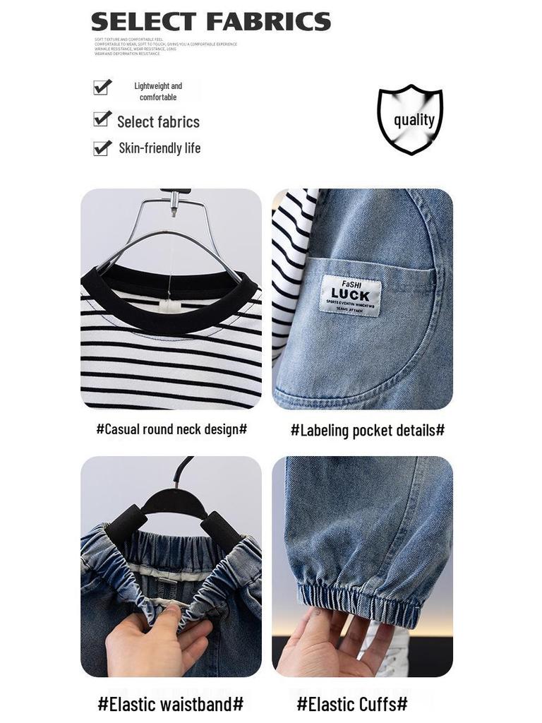 Детский джинсовый жилет, комплект из трех предметов для весны/осени - Модная детская верхняя одежда 2025