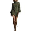 Women's High-neck Suede Short Dress, Solid Color Long-sleeve Dress For Fall And Winter
