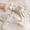 Women Bridal Elegant Wedding Short Gloves Mesh Satin Beaded Pearl Gloves Evening Dress Accessories