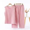 Женский летний комплект для дома: Однотонный топ без рукавов с круглым вырезом + Брюки — Простой комплект из двух предметов, подходящий для выхода