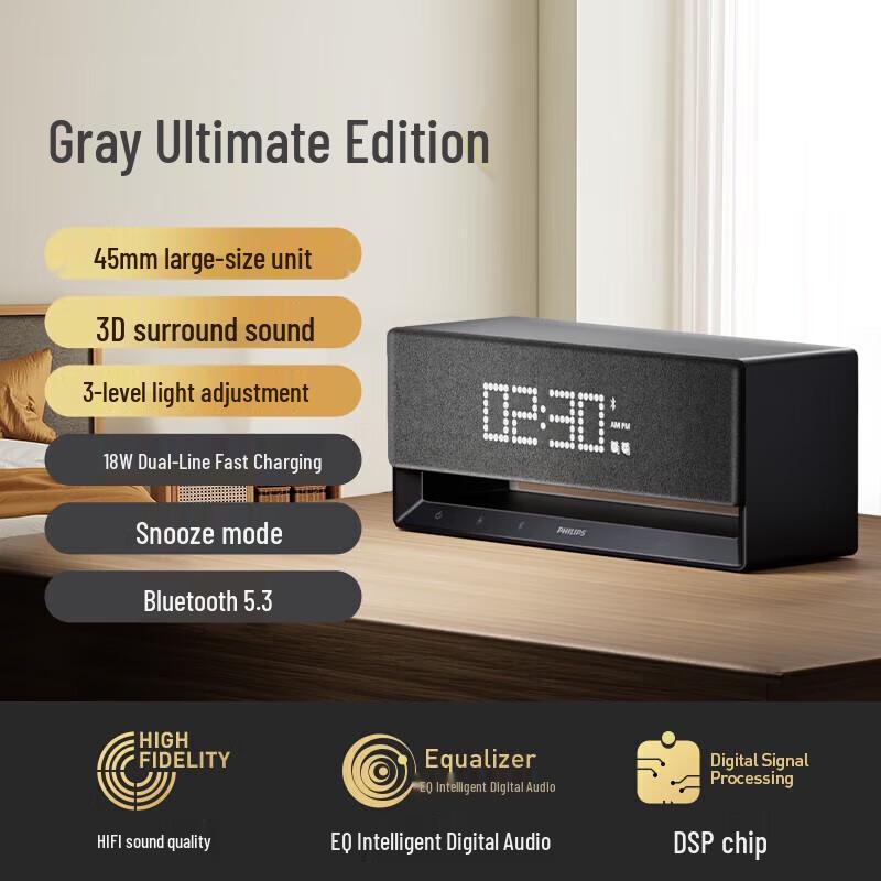 Philips S3908 Desktop Bluetooth Speaker with Alarm Clock and Night Light