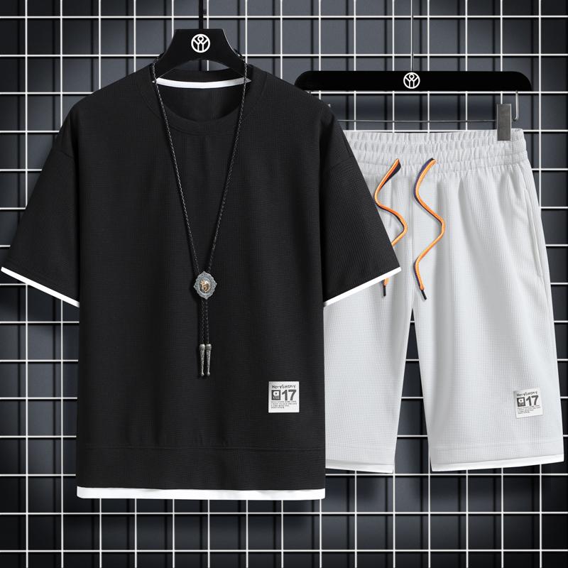 Летний мужской комплект из льняной ткани, однотонная футболка и шорты, комплект из двух предметов, мужской спортивный костюм, модный дышащий спортивный костюм