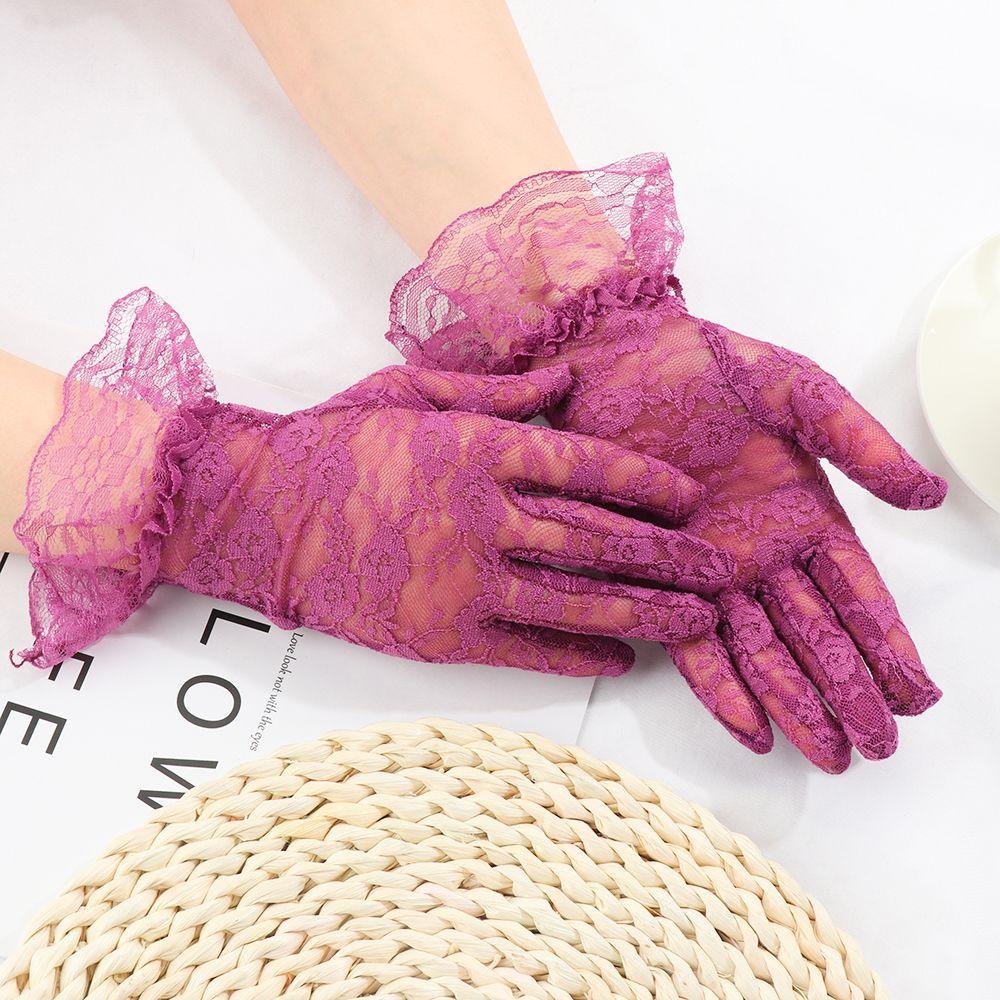 Protection Mittens Sunscreen White Bride Gloves Rose Flower Pattern Lace Gloves Party Dressy Gloves