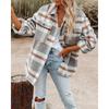 Autumn and Winter Women's Shirt Jacket Plaid Button Flannel Tweed Shirt Jacket Tops