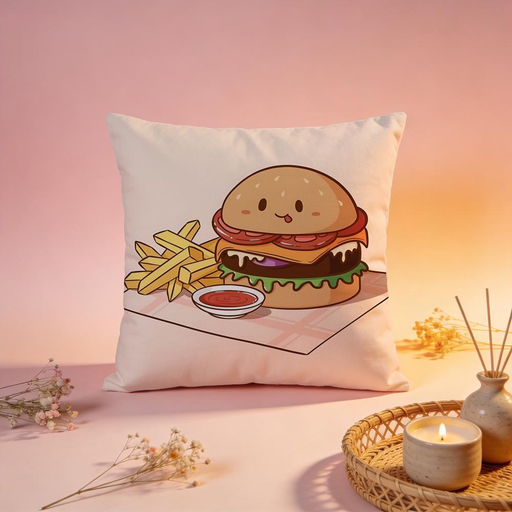 Fun Retro Burger Graphic Cushion Cover Comfortable Durable Pillow Cover MultiScene for Home Office Car Sofa