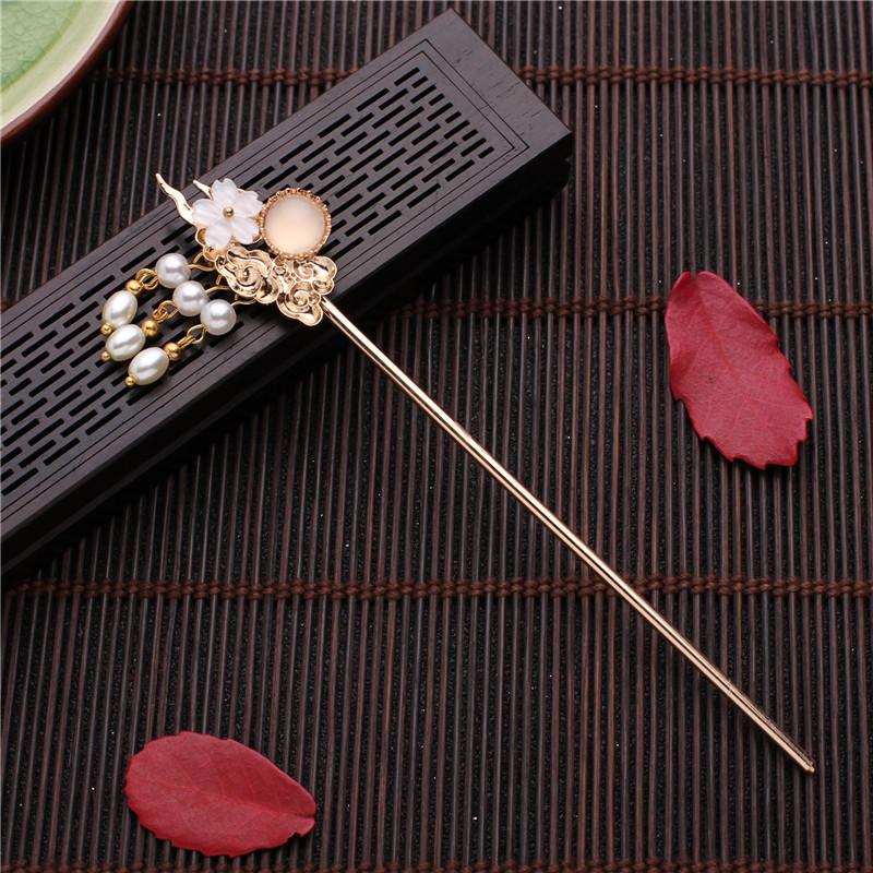 Crystal Bridal Ancient Style Chinese Hanfu Tassel Hairpin Pearl Hair Fork Flower Hair Sticks