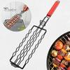 Barbecue Cage with Wooden Handle Hollow Design Reusable Outdoor Camping Sausage Meat Vegetable Barbecue Net Rack