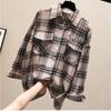 Клетчатое пальто женское осенне-весеннее, с длинными рукавами, средней длины, свободная куртка-кардиган с длинными рукавами и тонкими пуговицами
