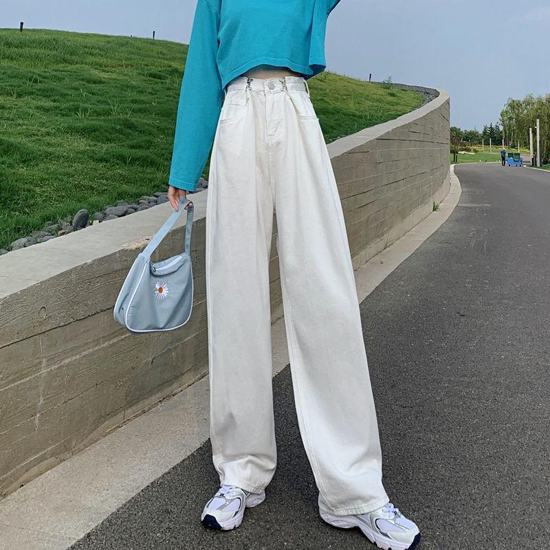 Spring Autumn Women's High-waist Jeans Pants Slimming All-match Loose Casual Wide-leg Denim Trousers