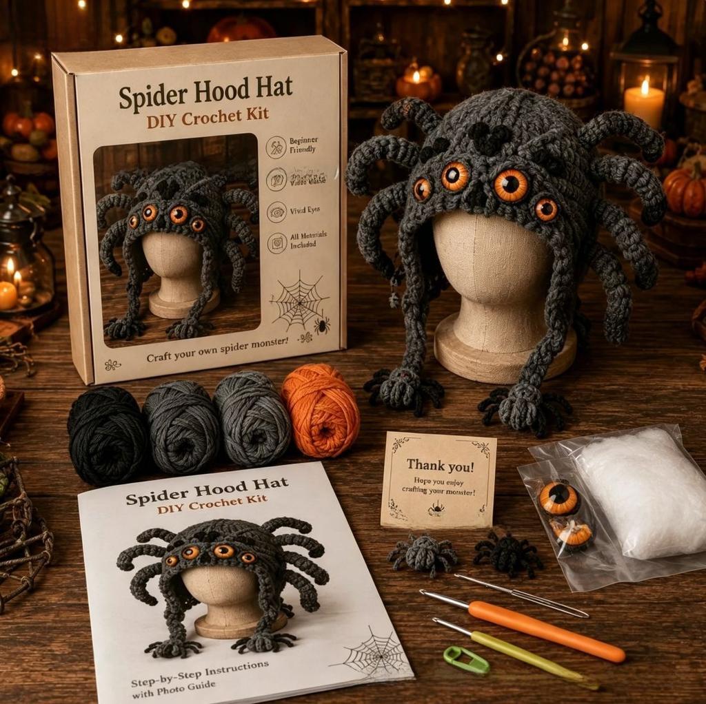 DIY Crochet Kit with Hood Hat, Handmade Knitted Animal Hat, Portable Creative Craft Gift for Beginners, 41 Styles