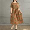 2025 Summer Women Plus Size Long Dress Vintage Basic Oversized Casual Loose Floral Dress O-Neck New