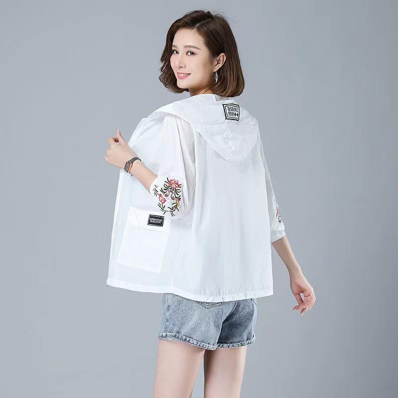 Свободная одежда с вышивкой и защитой от солнца, короткая куртка, одежда с защитой от солнца, вышитая верхняя одежда, одежда с защитой от ультрафиолета