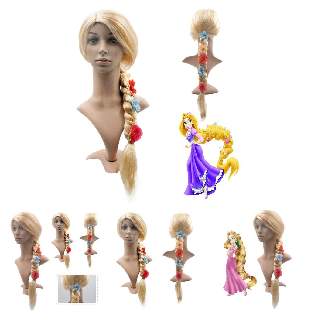 Stunning Rapunzel Inspired Blonde Wig Adorned With Vibrant Faux Flowers For Women