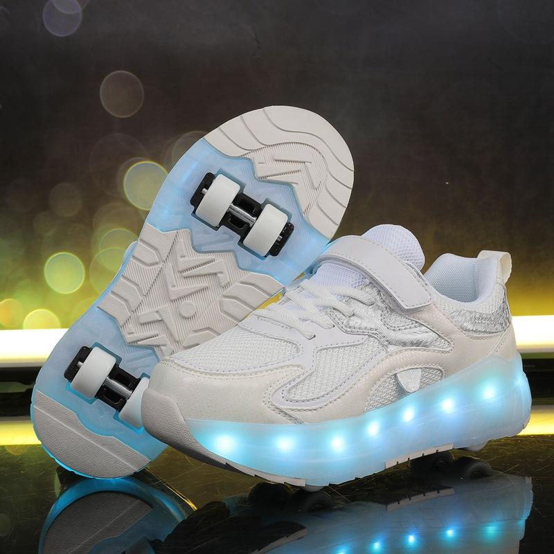 Children's Roller Skate Shoes For Boys And Girls Adult Quad-Wheel Flying Shoes With Lights And Charging Wheels Student Roller