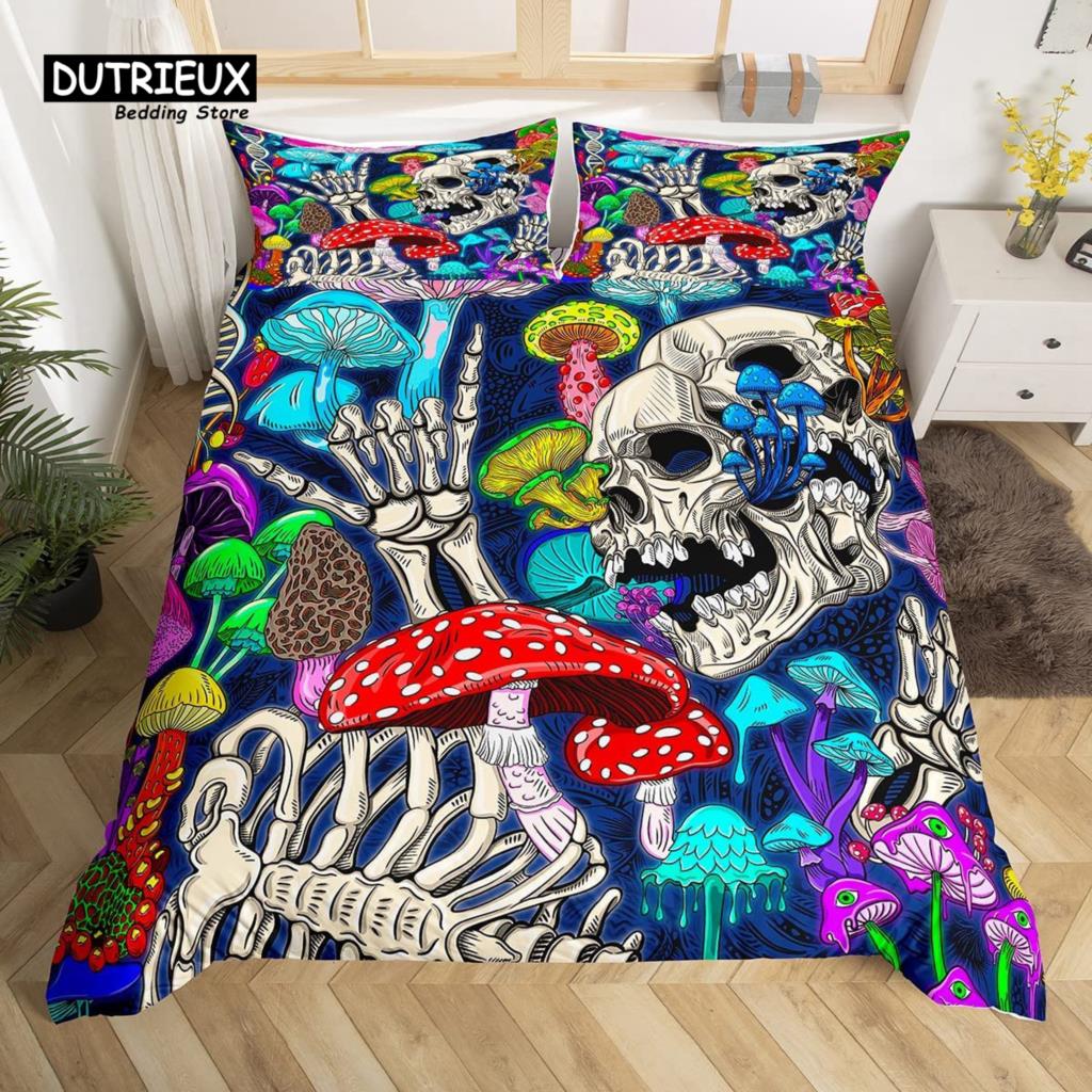 Пододеяльник с изображением моли Queen Bohemian Botanical Mushroom Комплект постельного белья Starry Sky Покрывало для одеяла в стиле бохо, сельский, пасторальный стиль