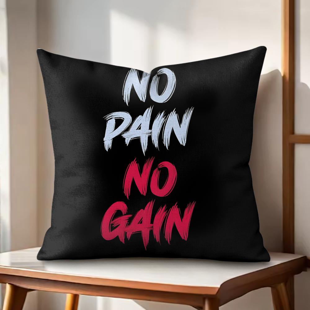 No Pain No Gain Cushion Cover Natural Linen Organic Fabric DoubleSided Printing Couch Pillow Covers Home Decor
