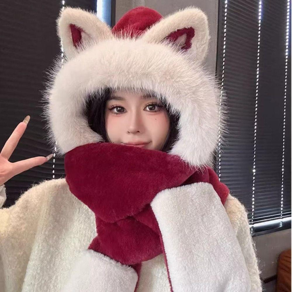 Keep Warm Hat Scarf Gloves Set Thickened Ear Protection Cap New Women Beanies Cap Autumn Winter