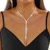 Fashion Full Rhinestone Long Tassel Choker Necklace for Women Multi-layer Y-shaped Collar Wedding Party Jewelry Neck Accessories