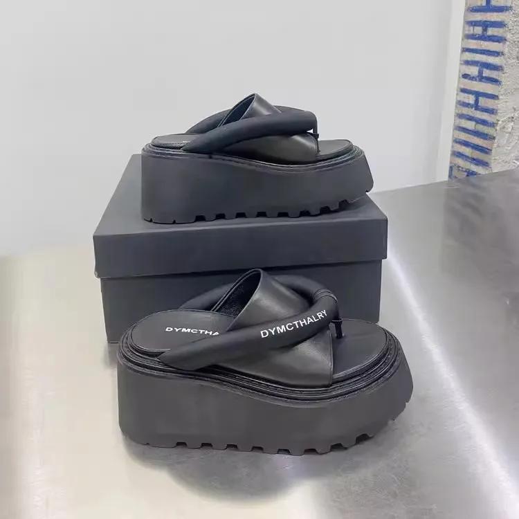 Женские шлепанцы Летние танкетки Круглый носок Женские сандалии Черный Розовый Высокие каблуки Платформа Платье Женские Шлепанцы Zapatillas De Mujer