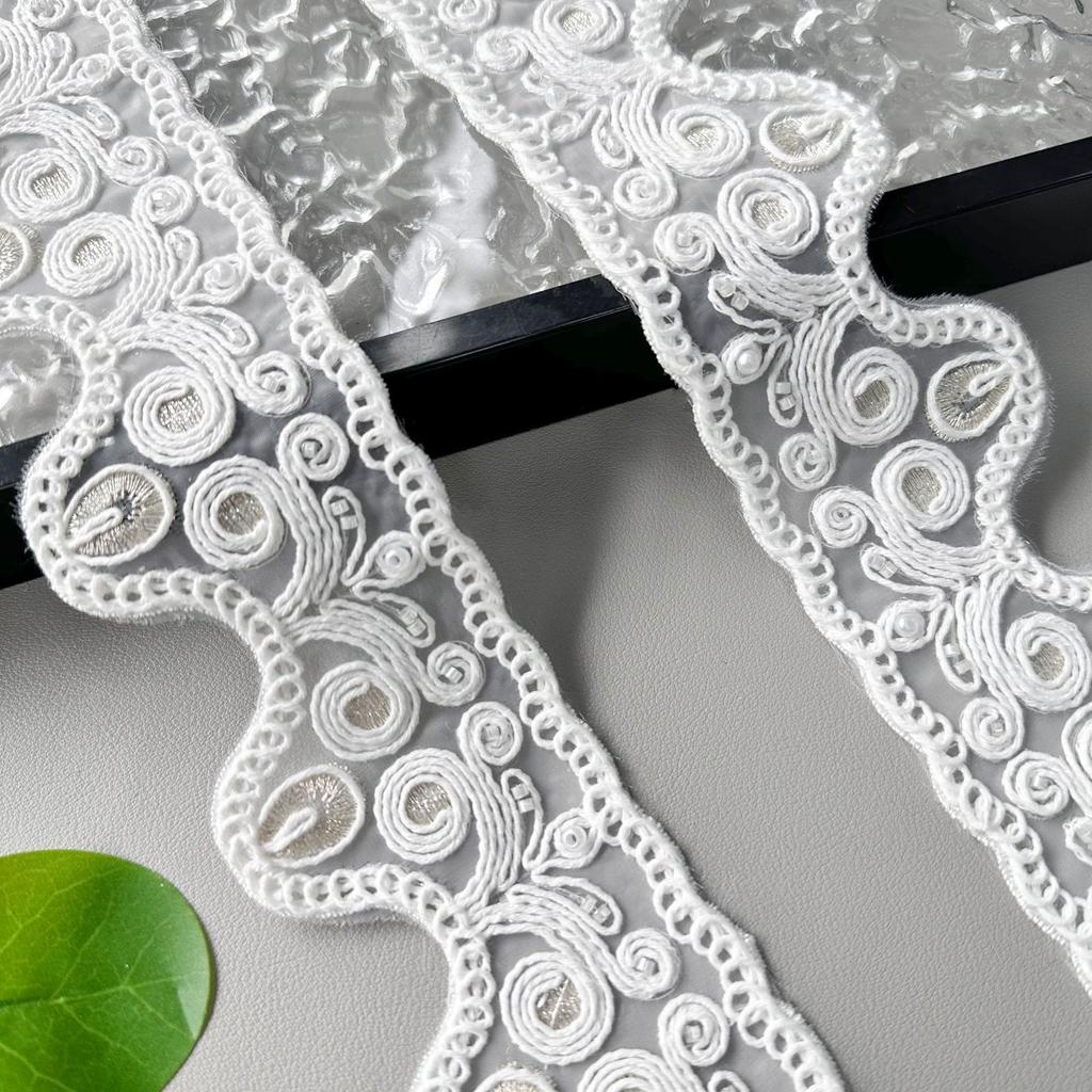 Exquisite White Organza Car Bone Line Wavy Embroidery Barcode Clothing Window Decoration Home Decoration Lace Accessories