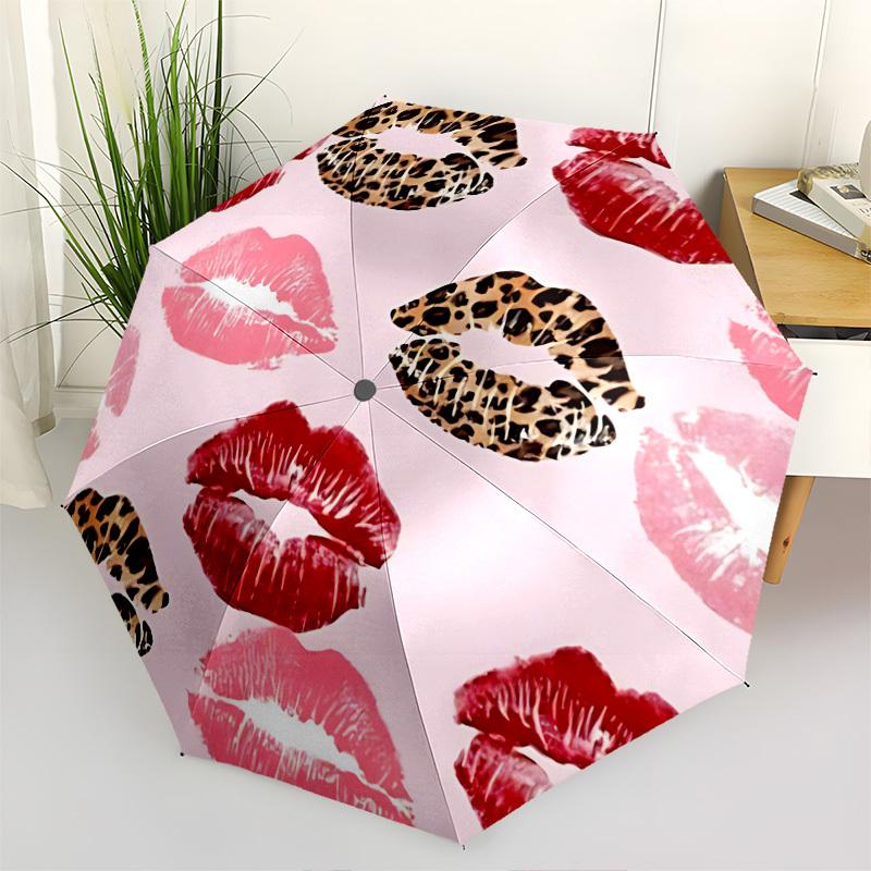 Lips,Leopard Automatic Folding Umbrella Compact 8 rib Design,Unique Style,Suitable for Everyday Outdoor Use,Perfect Gift for Friends a