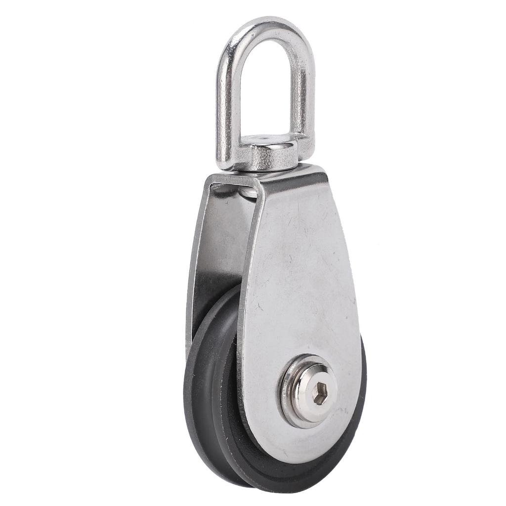 Stainless Steel Shell Dual Bearings Mute Pulley Block Nylon Wheel Groove 360 Degree Rotation