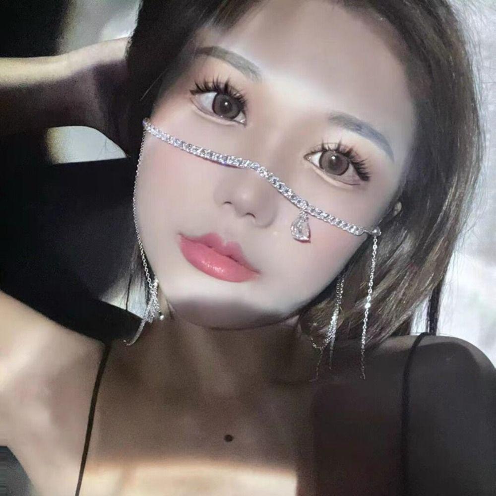 Металлические серьги-подвески со стразами, нестандартные, модные, с цепочкой для лица, ювелирные изделия, аксессуар