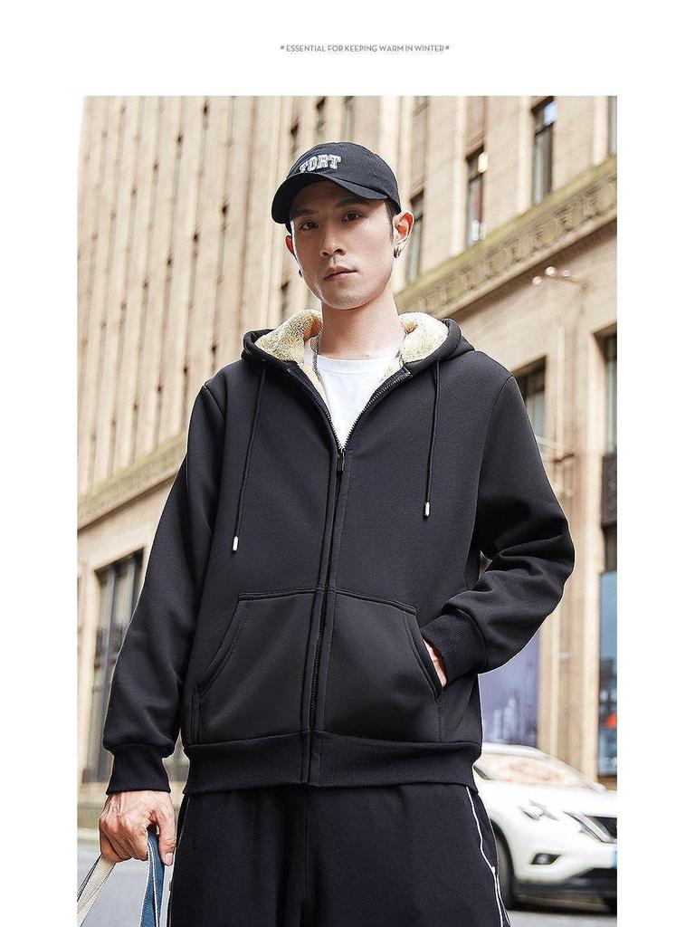 2024 Мужская толстая плюшевая овчина куртка-свитер с воротником-стойкой