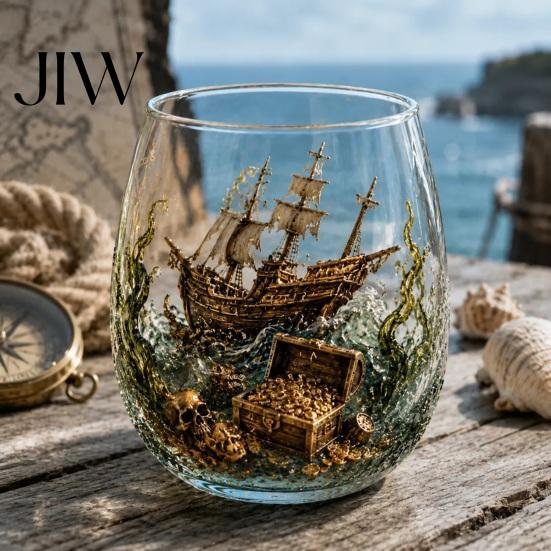 Maritime Style Gift for Father Octopus Pirate Whiskey Glass, Sea Creature Tentacle Engraved Tumbler, Embossed Nautical Man Cave Bar Cart Decor
