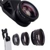 Black 3in1 Fish Eye+Macro+Wide Angle Clip On Camera Lens Kit for Iphone Samsung