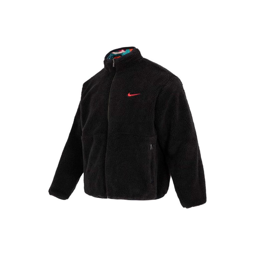 Nike CNY Год Кролика абстрактный геометрический принт двусторонний воротник стойка шерпа флис теплая мужская куртка многоцветный черный FD4057-010