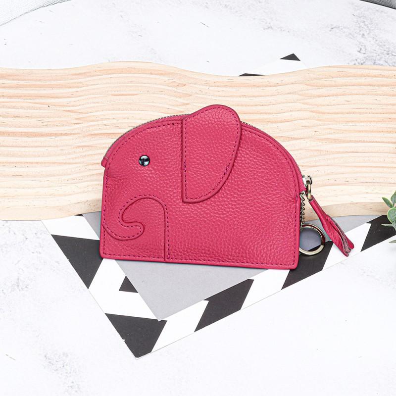 First-layer Cowhide Women's Change Purse Japanese Elephant Creative Tassel Zipper Bag Genuine Leather Key Coin