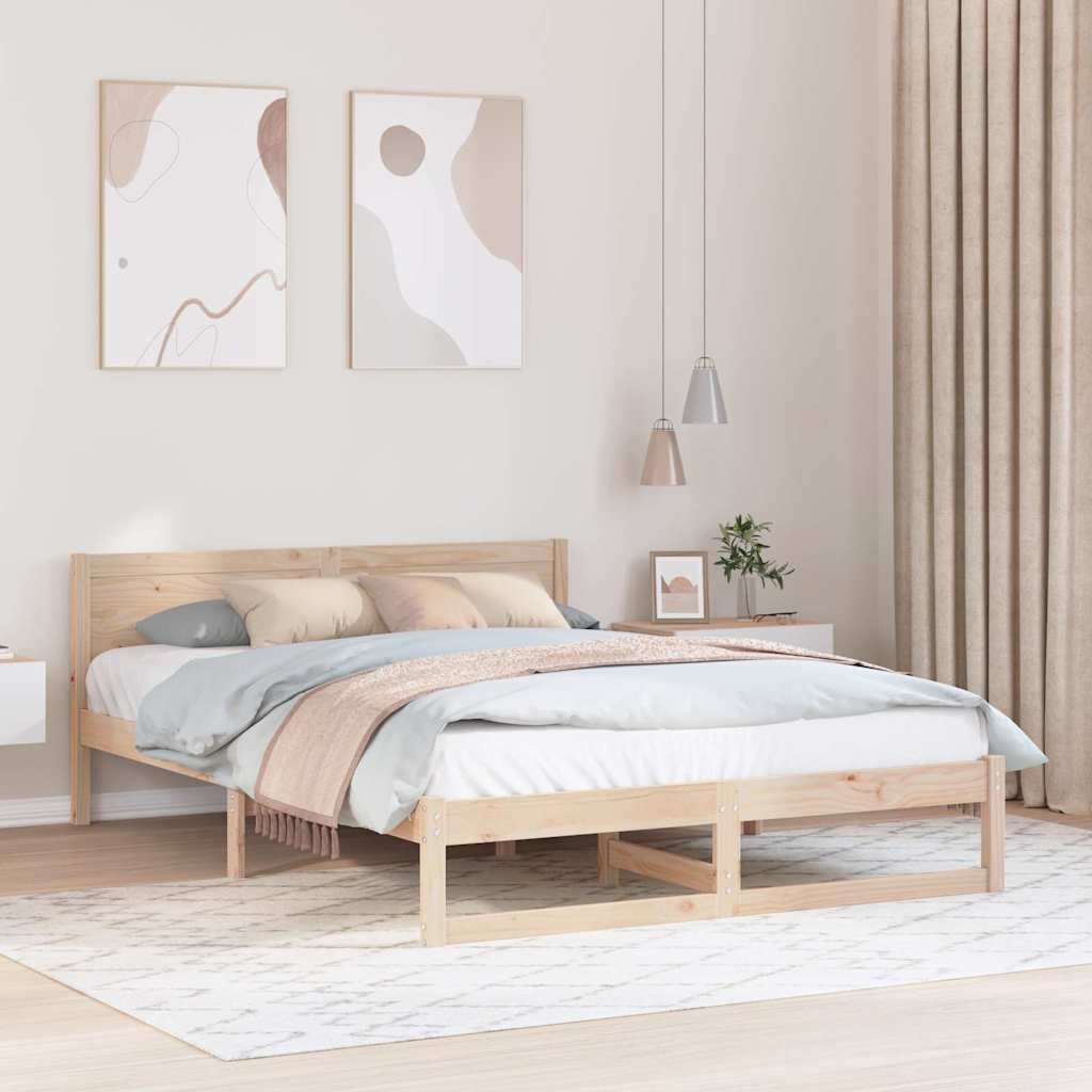 Natural Pine Wood Bed Frame with Headboard 140 x 200 cm