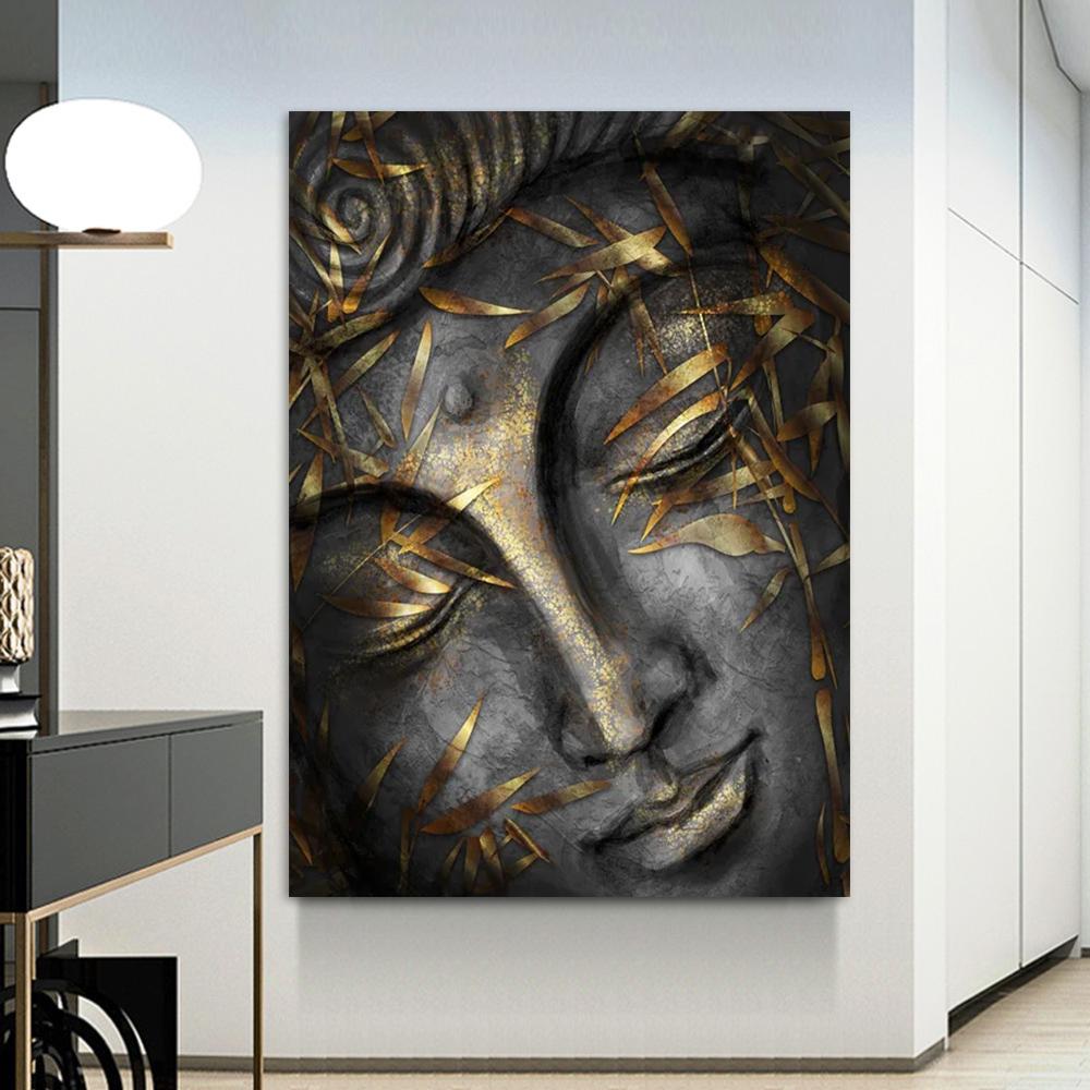 Retro Meditation Buddha Image Oil Painting Buddhist Poster Printing Canvas Wall Art Picture for Living Room Home Decoration
